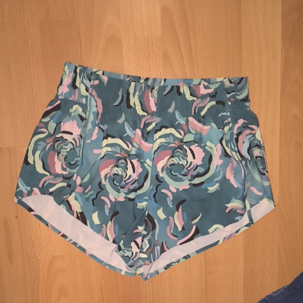 Athleta | Teal and Pink Patterned Athletic Shorts
